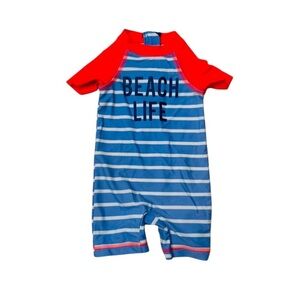 Kids Swimwear Beach Life Striped Romper - Blue and Red‎